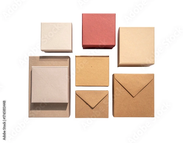 Fototapeta Open Paper Gift Box with Lid Beside, Angled Perspective, Isolated on White Background