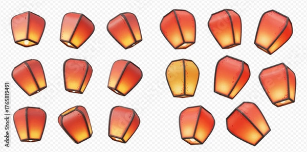 Obraz A collection of floating sky lanterns, glowing with warm light against a transparent background.