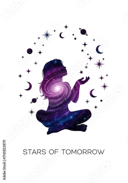 Fototapeta Galactic Dreams Woman Silhouette with Stars and Nebula in Cosmic Scene