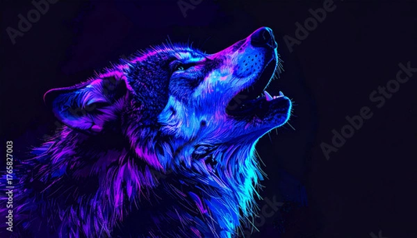 Obraz ネオンカラーのかっこいいオオカミのイラスト背景