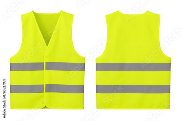 Fototapeta High Visibility Reflective Safety Vest Front and Back Views Isolated
