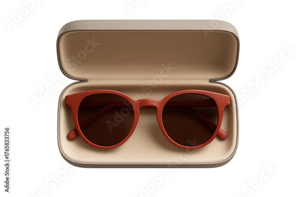 Fototapeta Stylish sunglasses in a case isolated on a black background