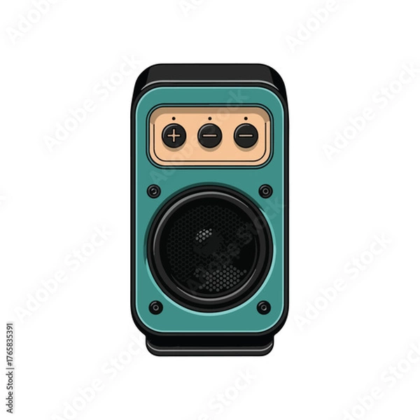 Obraz Retro-Styled Teal Speaker with Plus Minus Buttons Illustration