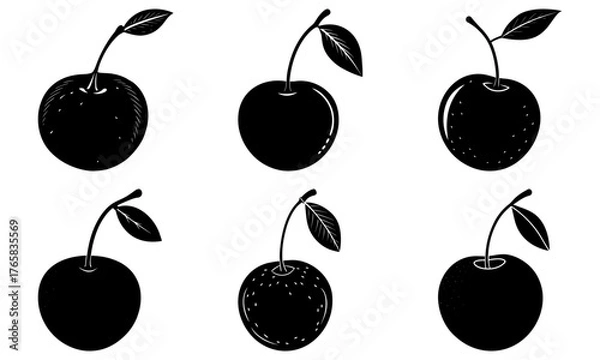 Fototapeta Delicious cherries illustration with unique line work offers sweet summer vibes for culinary projects, recipe blogs, and healthy food designs, tasty treat