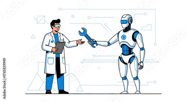 Obraz Future collaboration between human scientist and advanced artificial intelligence robot