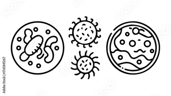 Obraz Set line Bacteria icon isolated on black and white background. Bacteria and germs, microorganism disease causing, cell cancer, microbe, virus, fungi. Vector Illustration  vector icon 
