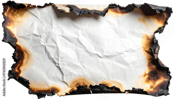 Fototapeta Crumpled White Paper with Burnt Borders and Charred Texture