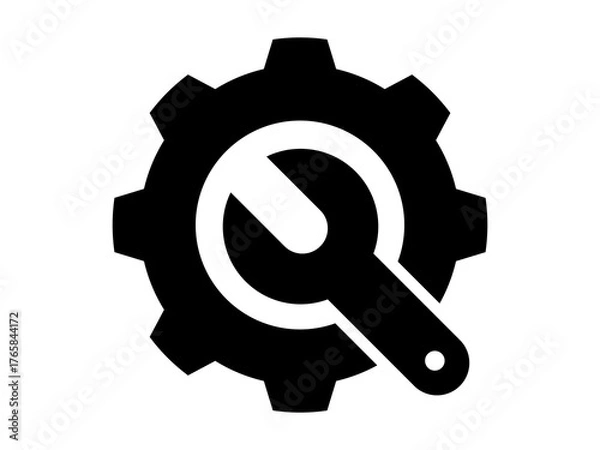 Obraz Wrench with Gear Icon Vector, Mechanical Tool Symbol for Repair and Engineering Design