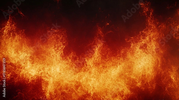 Obraz Vivid flames engulf darkness in a fiery inferno, creating a hellish, intense atmosphere with dynamic energy, heat, and dramatic hyperrealistic detail.
