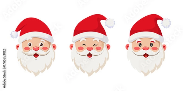 Obraz Set of cartoon santa claus heads in flat style isolated. Vector illustration .vector icon
