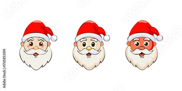 Obraz Set of cartoon santa claus heads in flat style isolated. Vector illustration .vector icon
