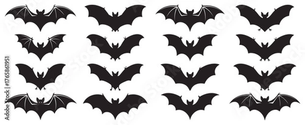 Fototapeta Collection of bat silhouettes vector illustration of flying bats in different positions isolated on white ba