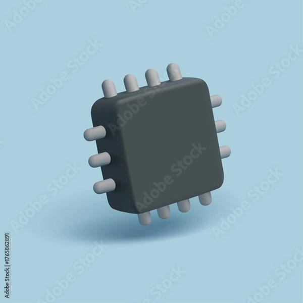 Obraz Black semiconductor, 3D. Minimalistic icon on a blue background. Technology, production, science. Vector illustration.