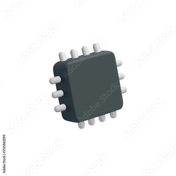 Obraz 3d simple microchip, semiconductor, processor. Icon on white background. For technology, science concepts. Vector illustration.