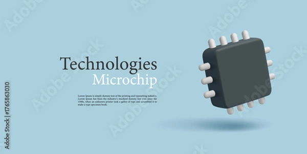 Obraz Microchip, semiconductor, technology, 3D. Minimalistic icon. Modern web banner for concepts of technological components of electronics, production. Vector illustration.