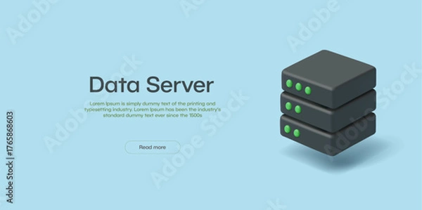 Obraz Data server, 3D. Modern minimalistic banner for technology concepts, information storage and processing. Vector illustration.