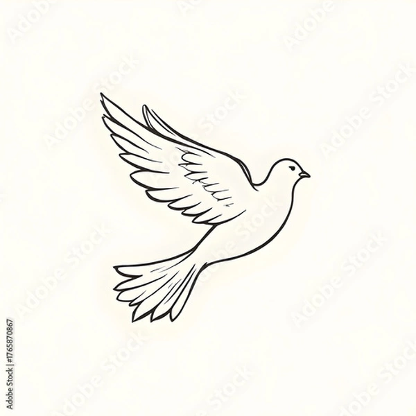 Fototapeta One continuous line drawing of flying up dove bird symbol of peace and freedom in simple linear