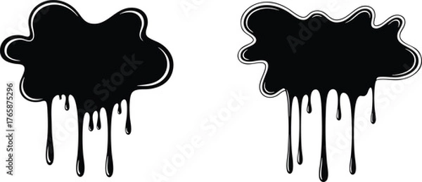 Obraz Black Ink Blotches with Dripping Effect on White Background.