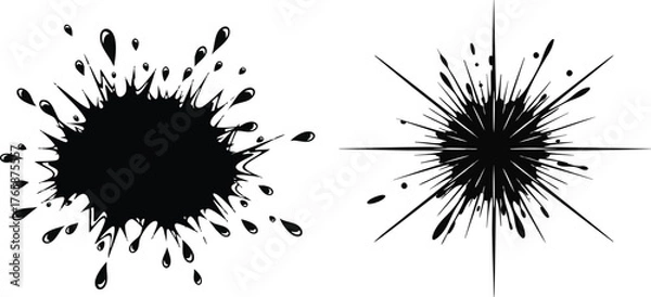 Obraz Ink Splatter Designs: Dynamic Black Splashes on White Background.