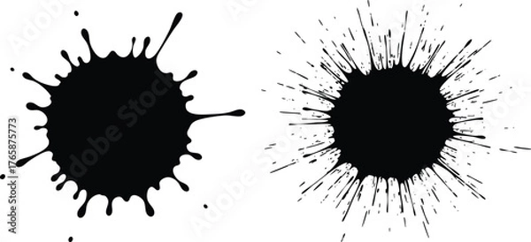 Obraz Ink Splatter Art: Two Black Ink Blotches on White Background.