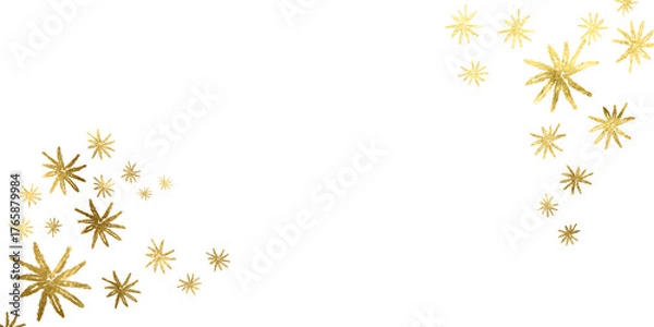 Fototapeta Gold Foil Frame. Gold snow, winter, star, snowflakes, stars,on transparent background.  Premium design,wedding,vip cover template,grand. Frame gold spray, Pieces flakes of golden flakes shimmer, gold.