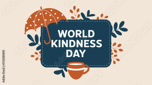 Fototapeta Vector art of world kindness day celebration with an umbrella and a cup of coffee, symbolizing warmth and generosity