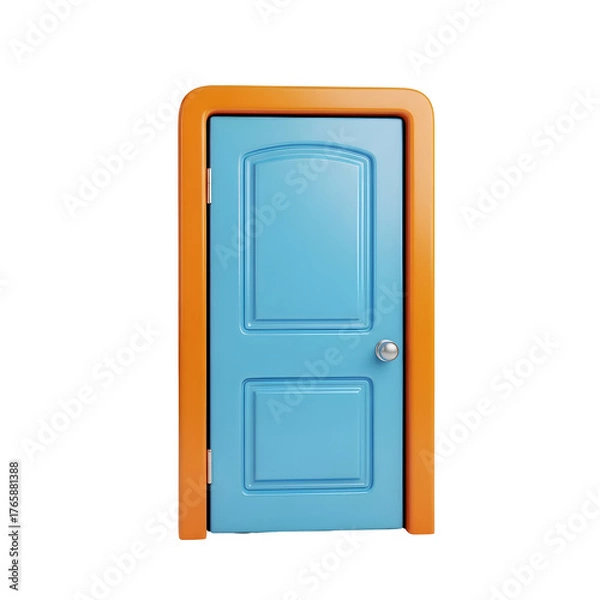Obraz Blue Door with Orange Trim Isolated on Black