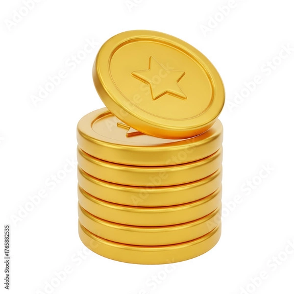 Fototapeta Stack of Gold Coins with Star on Transparent Background