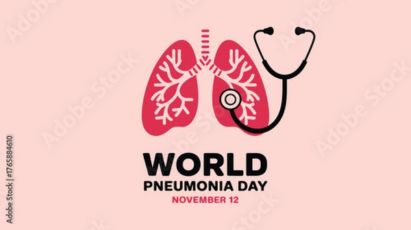 Fototapeta Vector art of world pneumonia day poster with red lungs and a stethoscope, emphasizing the importance of respiratory health and awareness on november 12