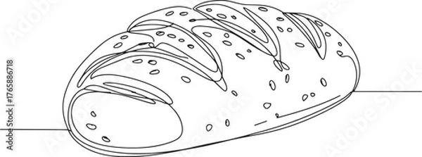 Fototapeta Elegant single line drawing of seeded multigrain loaf on a white