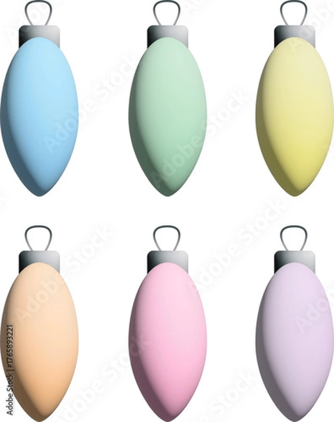 Obraz Soft pastel Christmas light bulbs arranged in minimal style. Gentle festive colors perfect for winter holiday design, New Year decoration, greeting cards, and modern Christmas aesthetic themes.
