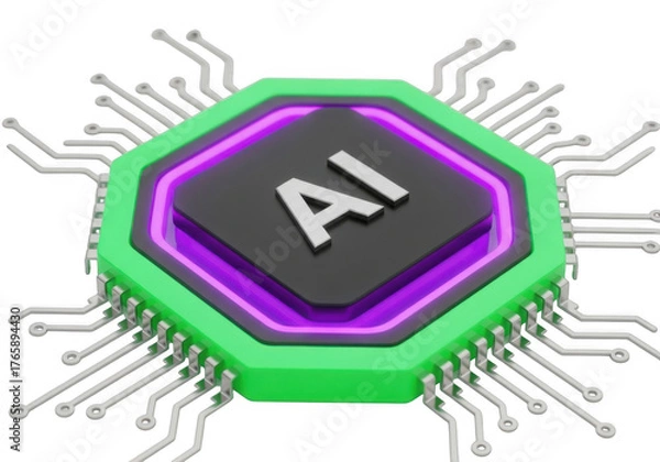 Fototapeta Artificial intelligence chip isolated on transparent background
