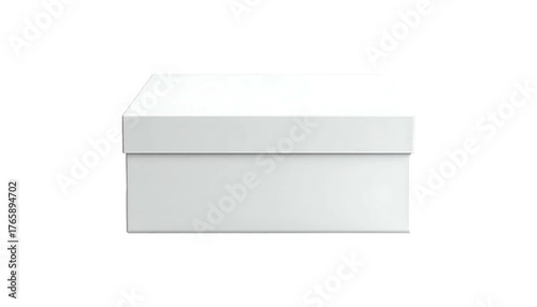 Obraz Front view of a clean white cardboard box with a lid, centered on a black background