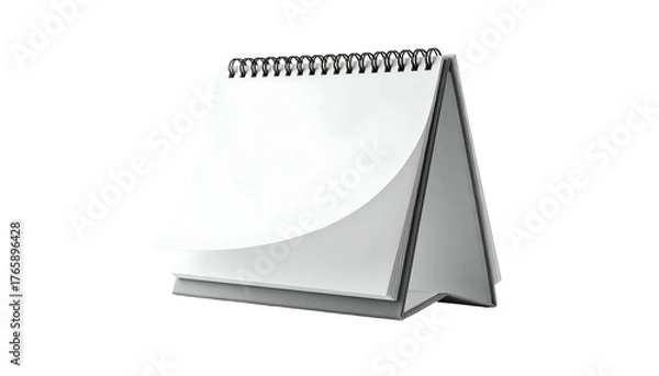 Obraz A blank, white spiral-bound desk calendar with a page partially turned
