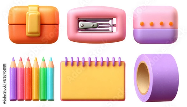 Obraz Colorful Stationery Collection Isolated on Transparent Background for Creative Projects