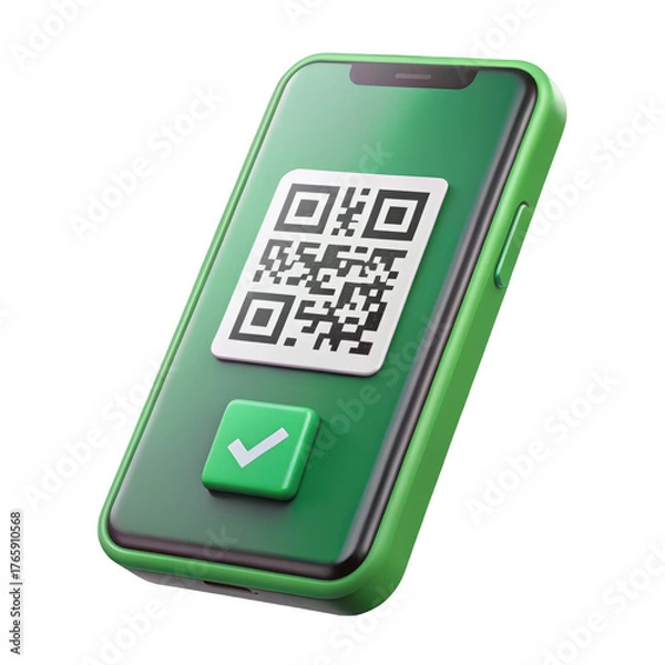 Obraz 3d smartphone displaying qr code and checkmark isolated on transparent background