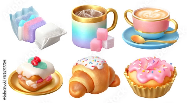 Fototapeta Colorful Collection of Isolated Desserts and Beverages on Transparent Background