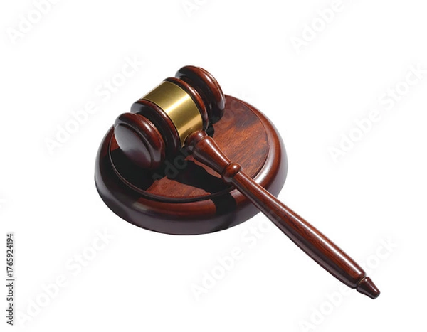 Obraz Wooden judge gavel and sound block isolated on transparent background