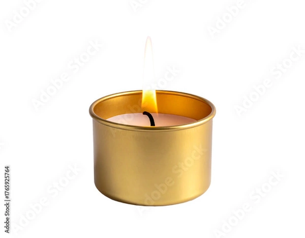 Obraz A lit golden tea light candle isolated on transparent background