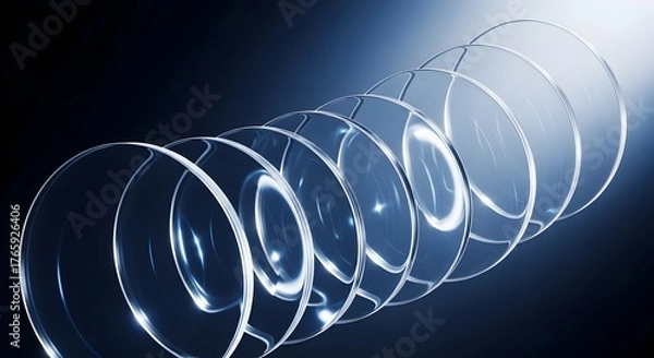 Fototapeta Abstract arrangement of transparent glass lenses in a curved line