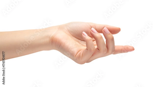 Obraz Woman s open hand reaching out with fingers slightly curled isolated on transparent background
