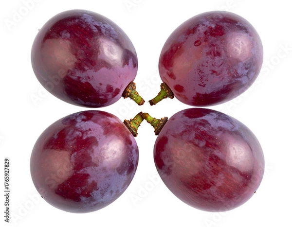 Obraz Four ripe red grapes arranged in a square isolated on transparent background