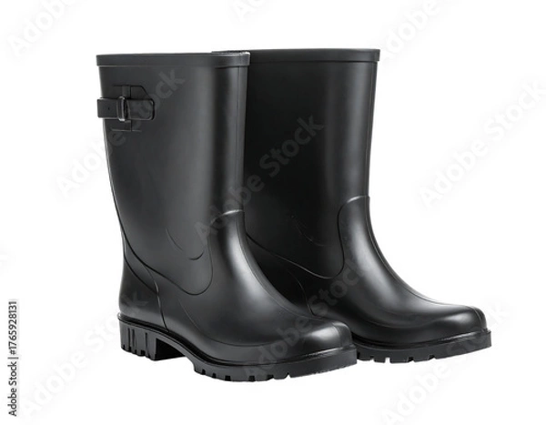 Obraz Pair of black rubber rain boots isolated on transparent background