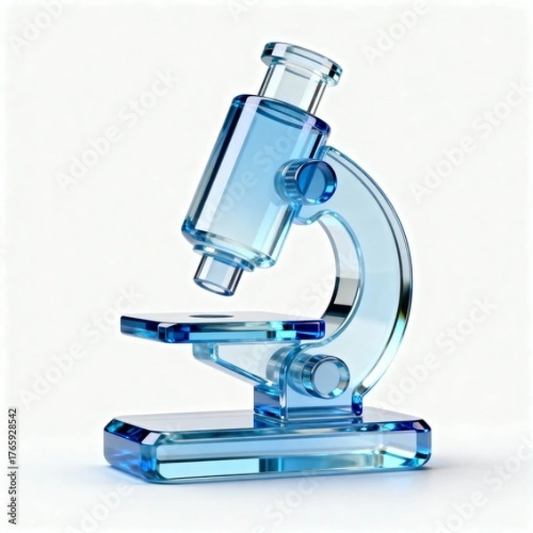 Obraz 3D Microscope Icon. Minimalist glassmorphism design for science, laboratory, and research themes. Clean, glossy 3d render on white background.