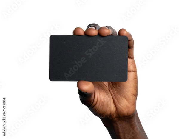 Obraz Hand holding a blank black card isolated on transparent background