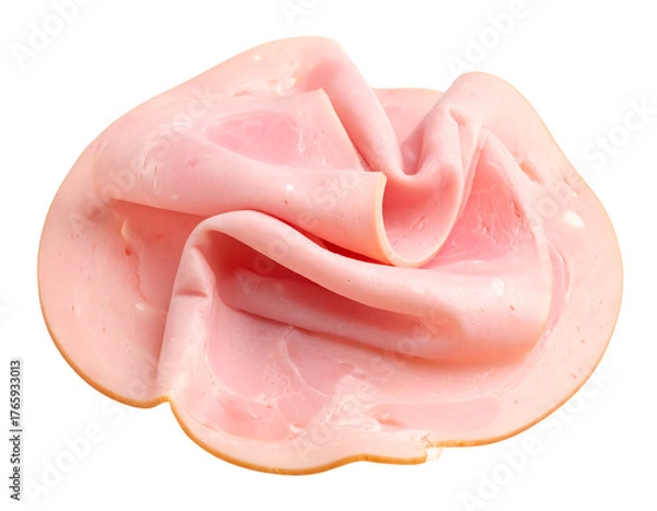 Obraz A single slice of cooked ham folded and isolated on transparent background