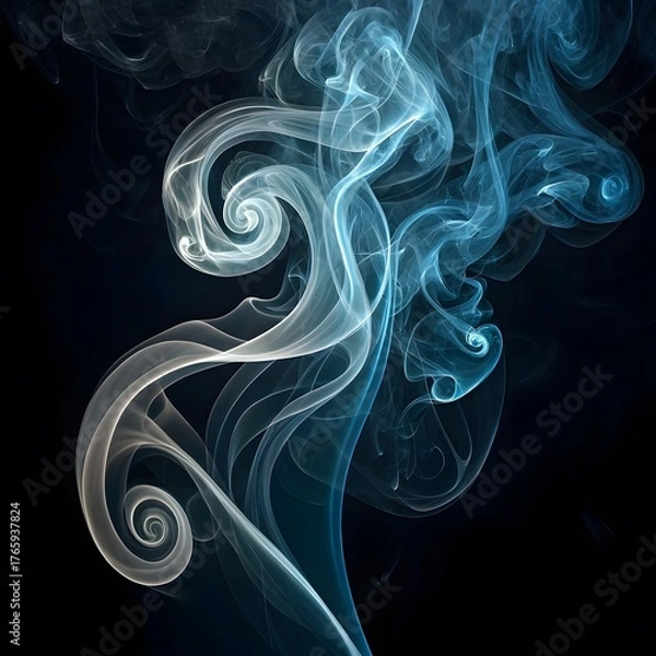 Fototapeta Light Blue and Beige Smoke Effect: Abstract Curves on Dark Background for Modern Designs