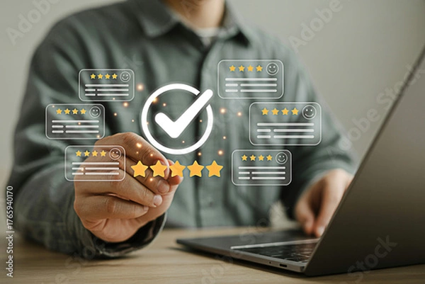 Fototapeta Customer feedback online reviews rating satisfaction survey experience business reputation management