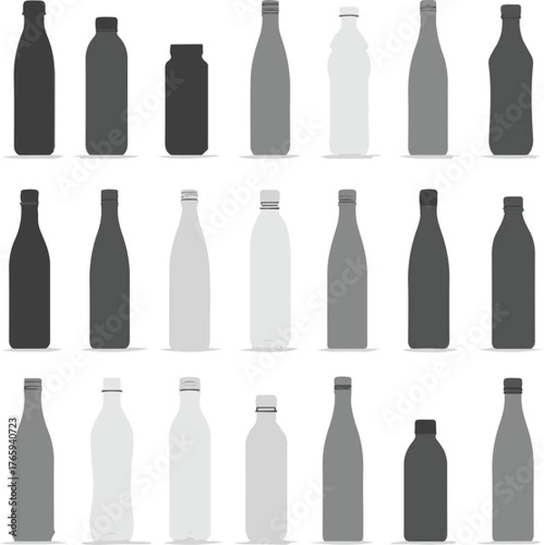 Obraz Set of Bottles Vector Illustration | Beverage Bottle Silhouettes | Editable Graphic Art EPS