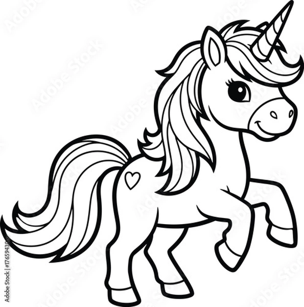 Obraz Cute Cartoon Unicorn Outline for Coloring Book